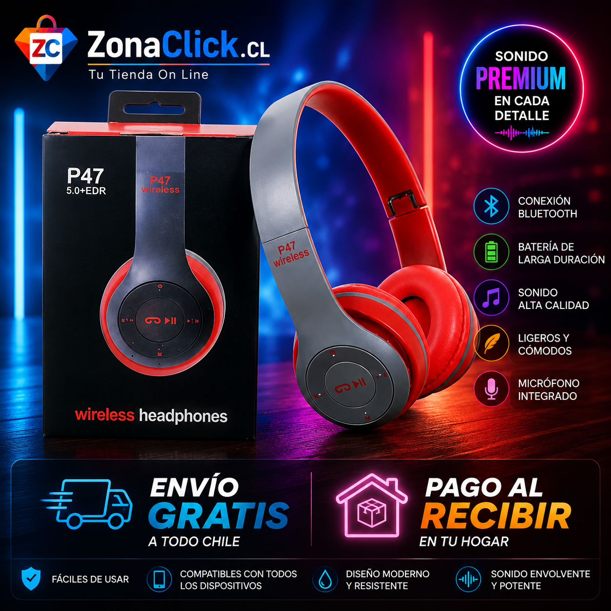 🎵Audífonos Bluetooth Inalámbricos P47 + 🚚 ENVÍO GRATIS + PAGA AL RECIBIR 🏠