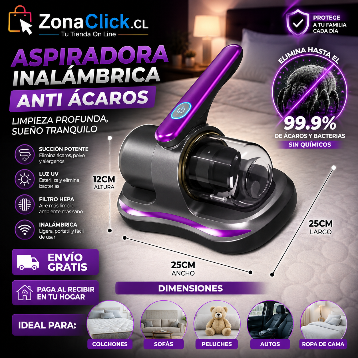 Aspiradora Anti ácaros Inalámbrica + ENVÍO GRATIS + PAGA AL RECIBIR 🏡