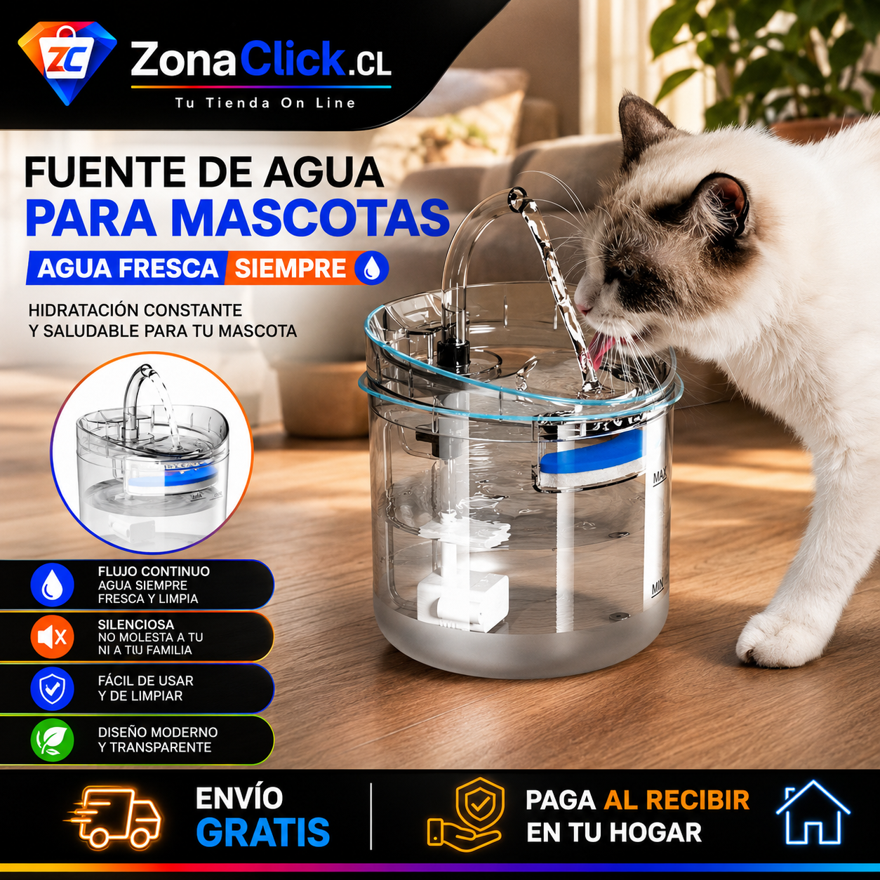 🐾 BEBEDERO MASCOTAS TRANSPARENTES +🚚 ENVÍO GRATIS + PAGA AL RECIBIR🏠