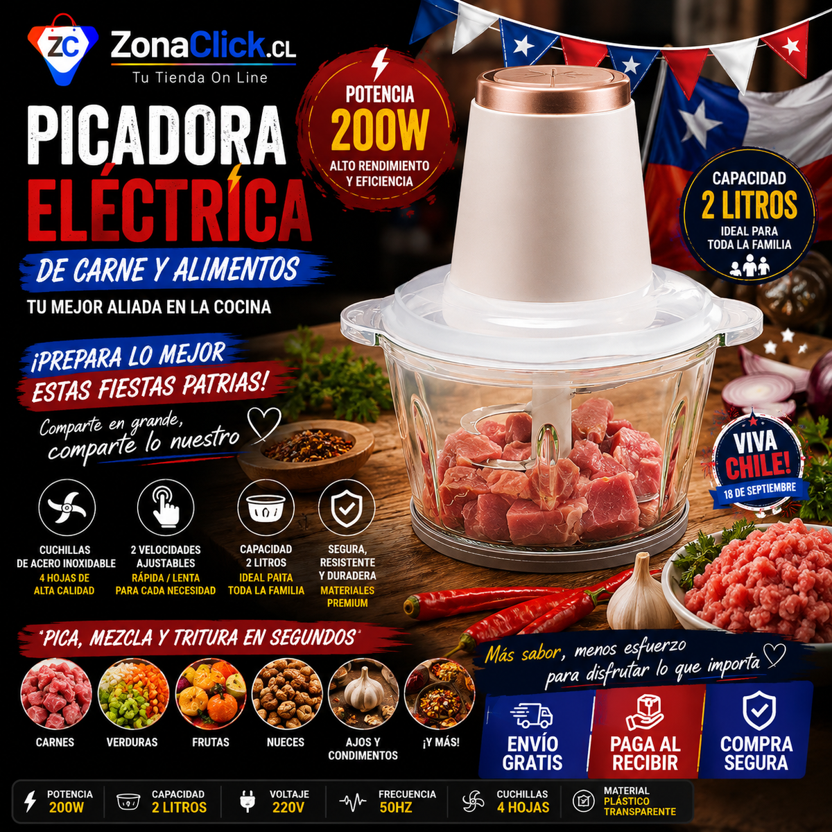 🔪PICADORA  BOLD TRANSPARENTE + 🚚ENVIO GRATIS + PAGA AL RECIBIR🏠
