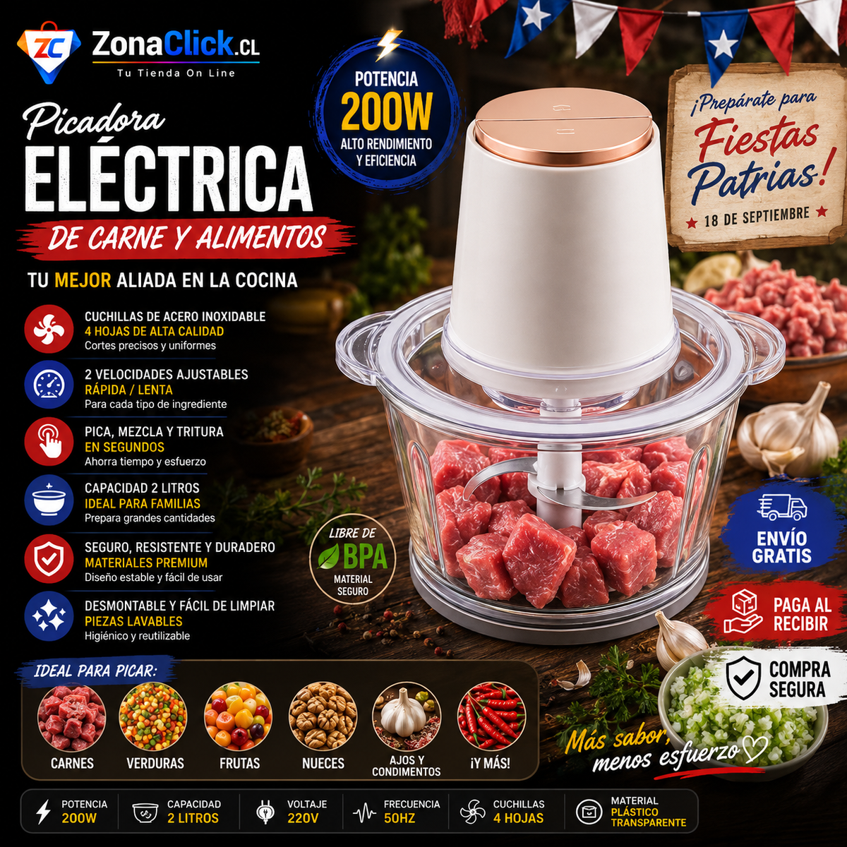 🔪PICADORA  BOLD TRANSPARENTE + 🚚ENVIO GRATIS + PAGA AL RECIBIR🏠