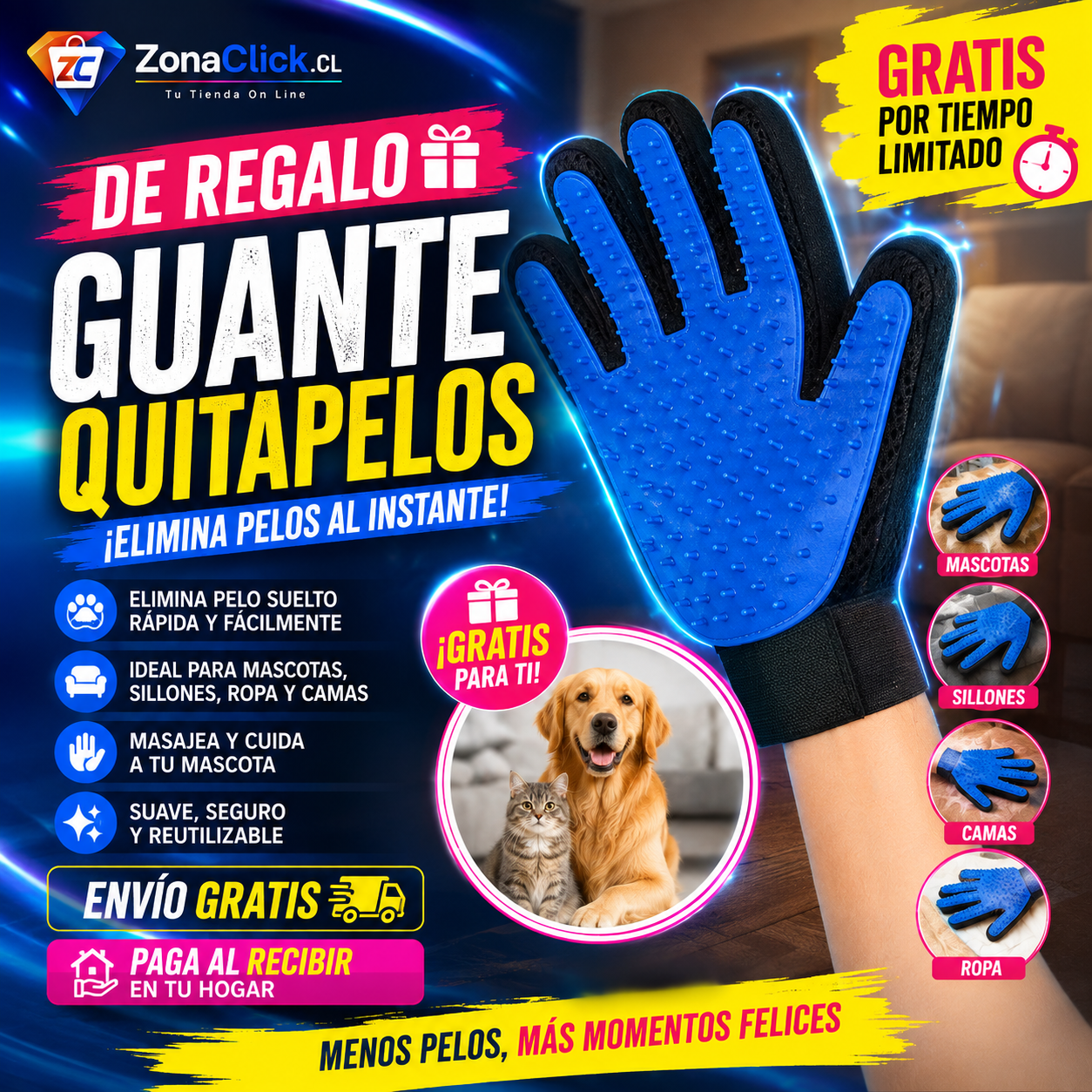 🐶🐱Cepillo a Vapor + GUANTE QUITAPELOS DE REGALO + ENVIO GRATIS + PAGA AL RECIBIR🏡
