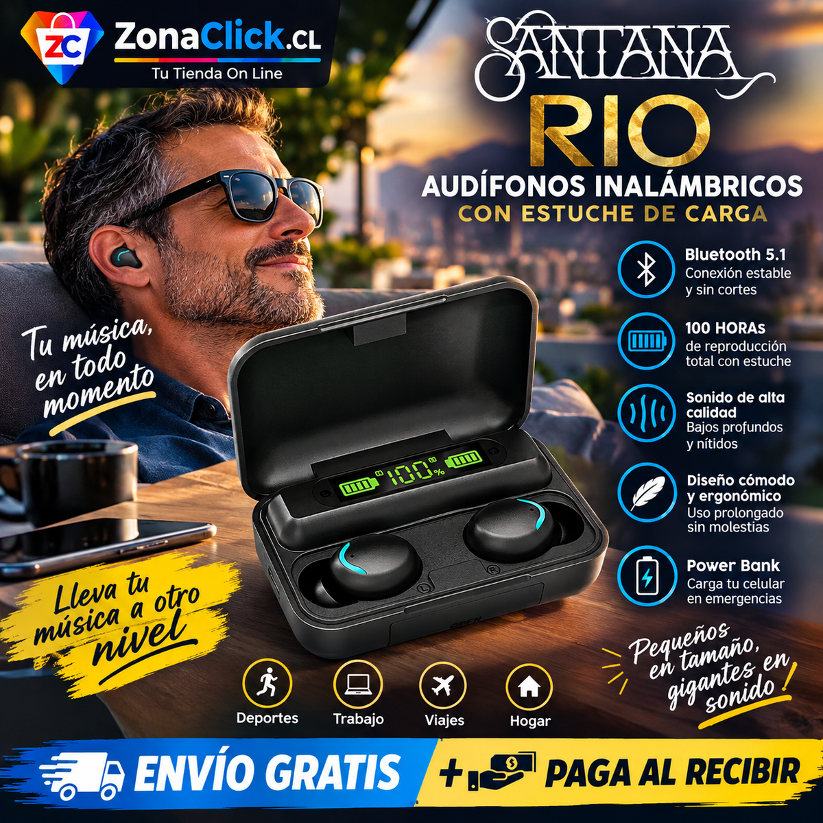 🎶 Santana Rio Auriculares 🎧 Bluetooth 5.1 🚚ENVÍO GRATIS + PAGA AL RECIBIR🏠