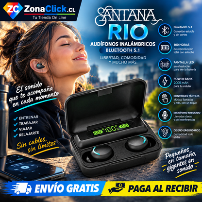 🎶 Santana Rio Auriculares 🎧 Bluetooth 5.1 🚚ENVÍO GRATIS + PAGA AL RECIBIR🏠