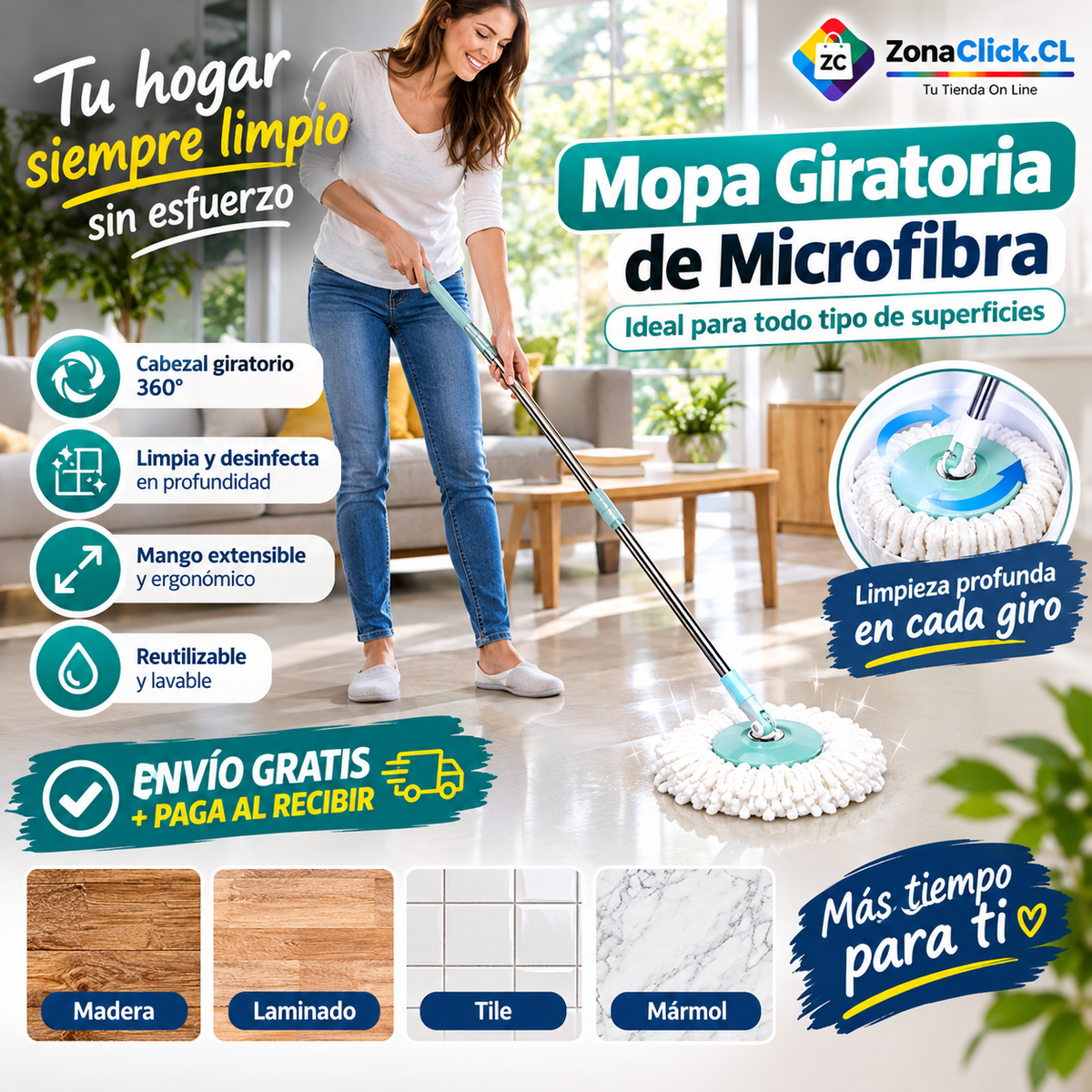 🧹Trapeador 360 Reforzado Con Una Mopa 🚚ENVÍO GRATIS + PAGA AL RECIBIR🏠