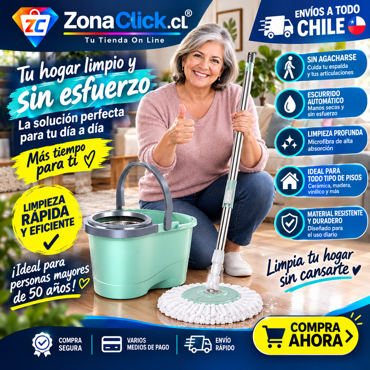 🧹Trapeador 360 Reforzado Con Una Mopa 🚚ENVÍO GRATIS + PAGA AL RECIBIR🏠
