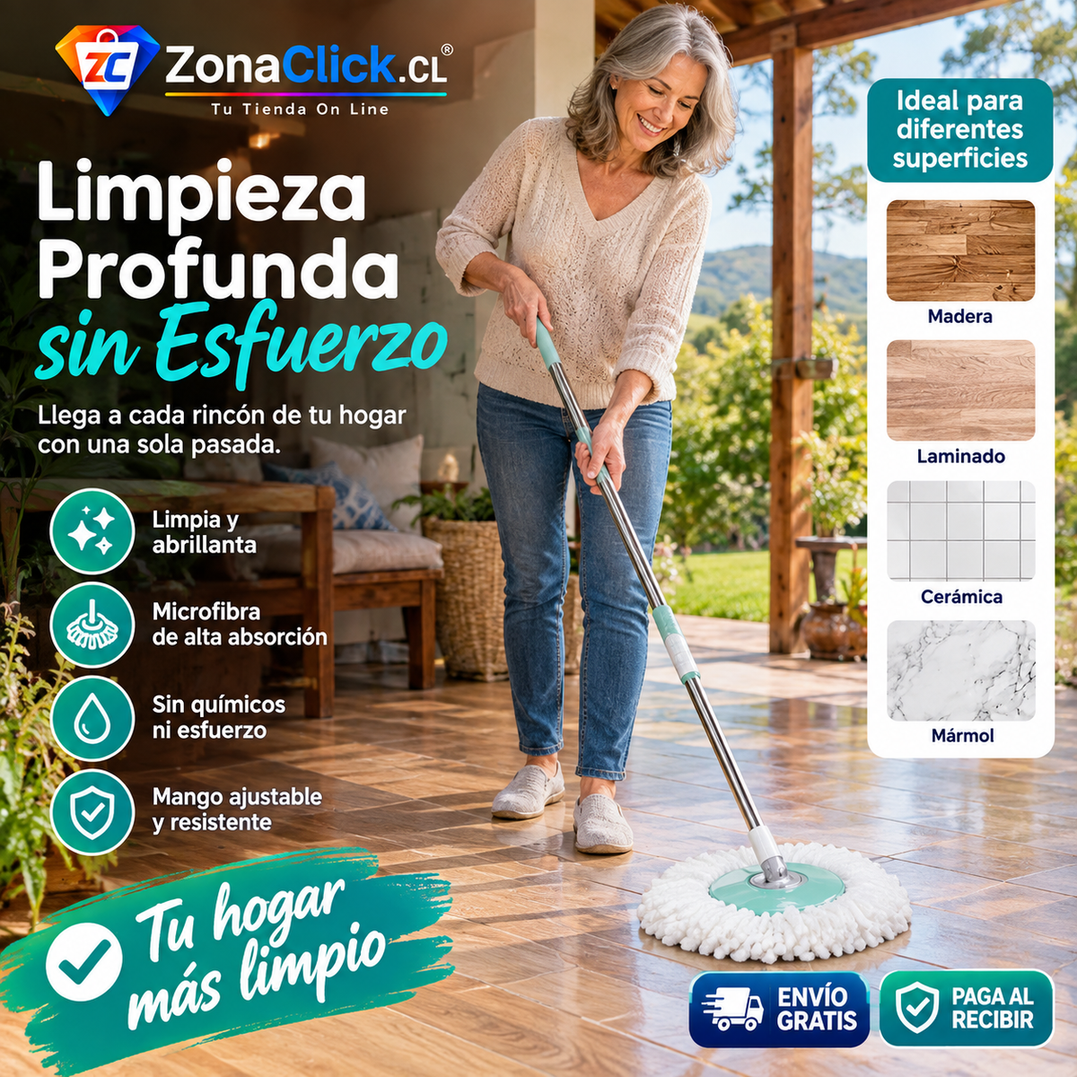 🧹Trapeador 360 Reforzado Con Una Mopa 🚚ENVÍO GRATIS + PAGA AL RECIBIR🏠