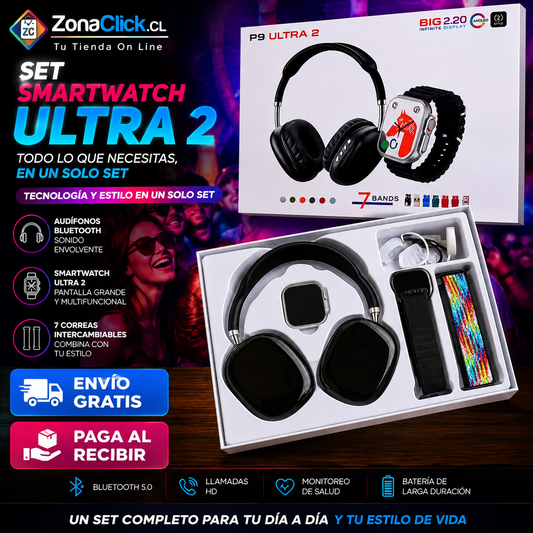 Set Smartwatch Ultra 2 + Audífonos Bluetooth + 7 Correas Intercambiables ENVÍO GRATIS🏠