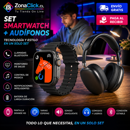 Set Smartwatch Ultra 2 + Audífonos Bluetooth + 7 Correas Intercambiables ENVÍO GRATIS🏠