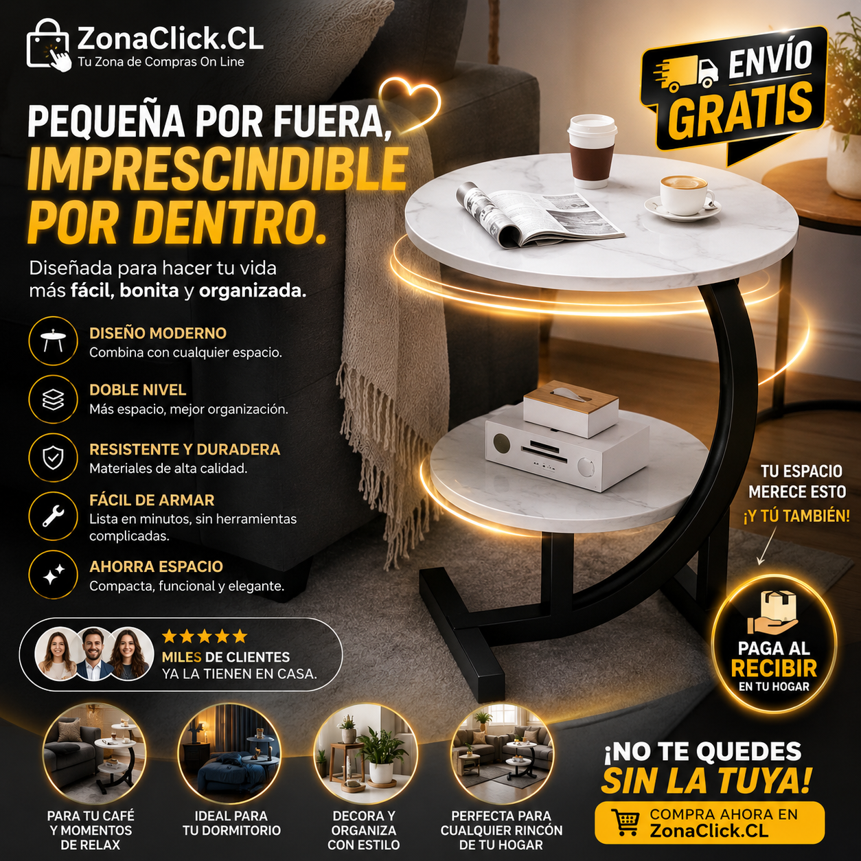 Mesa De Centro De Doble Cara BLANCA + 🚚 ENVIO GRATIS + PAGA AL RECIBIR 🏡