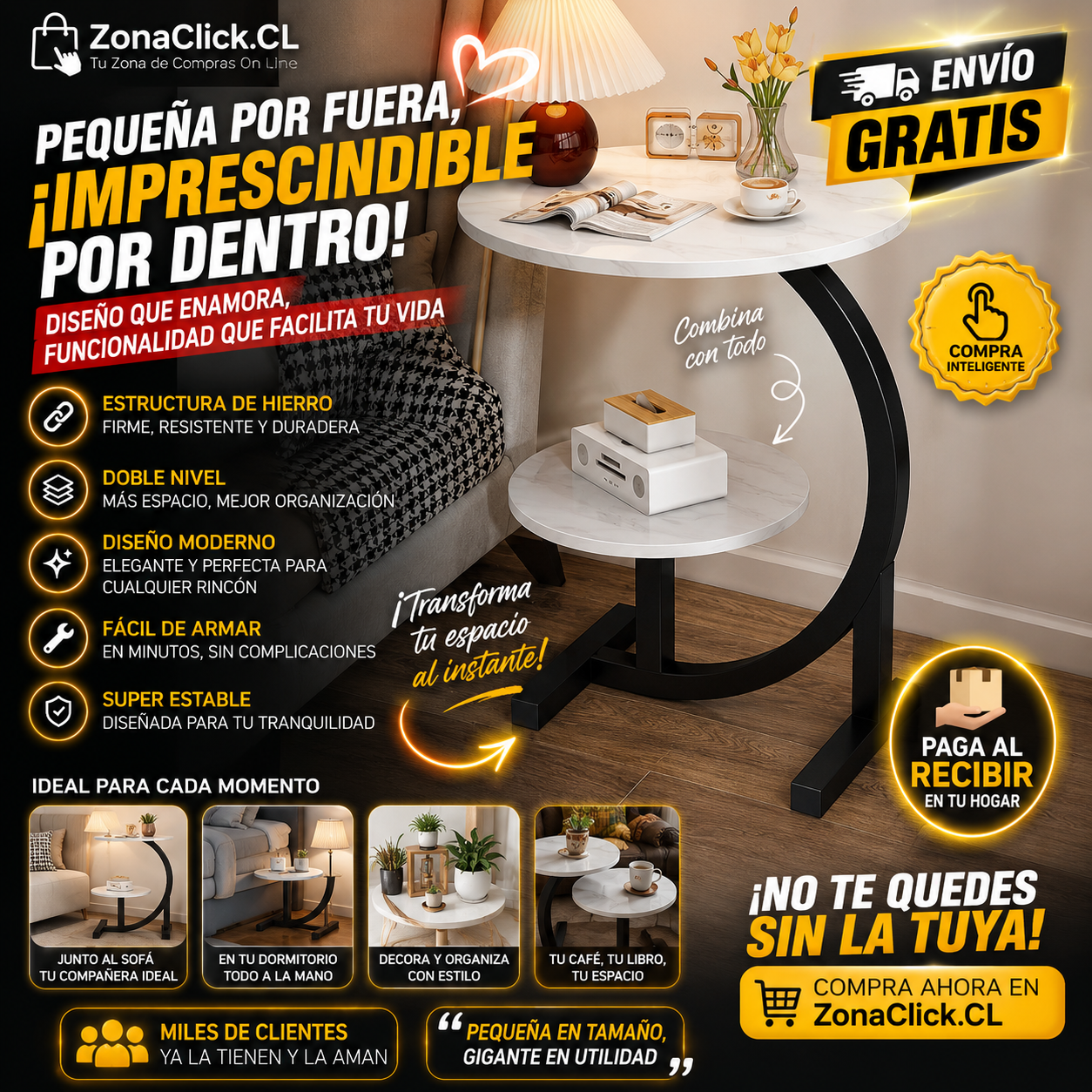 Mesa De Centro De Doble Cara BLANCA + 🚚 ENVIO GRATIS + PAGA AL RECIBIR 🏡