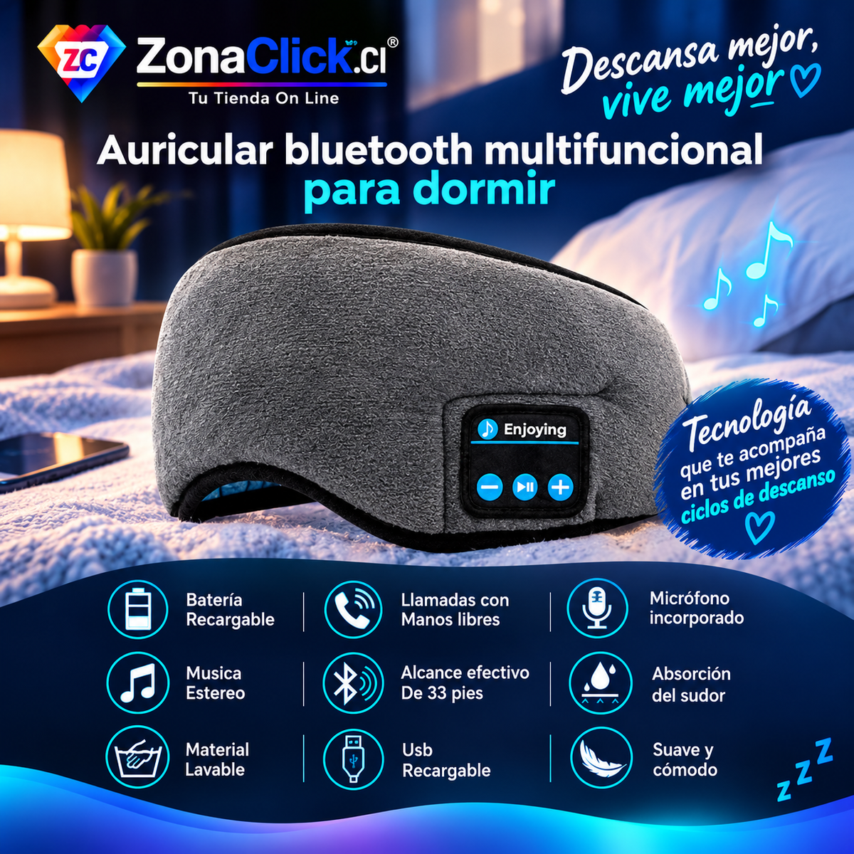 DreamSound™ Antifaz Para Dormir con Audio Bluetooth Recargable ENVÍO GRATIS🏠