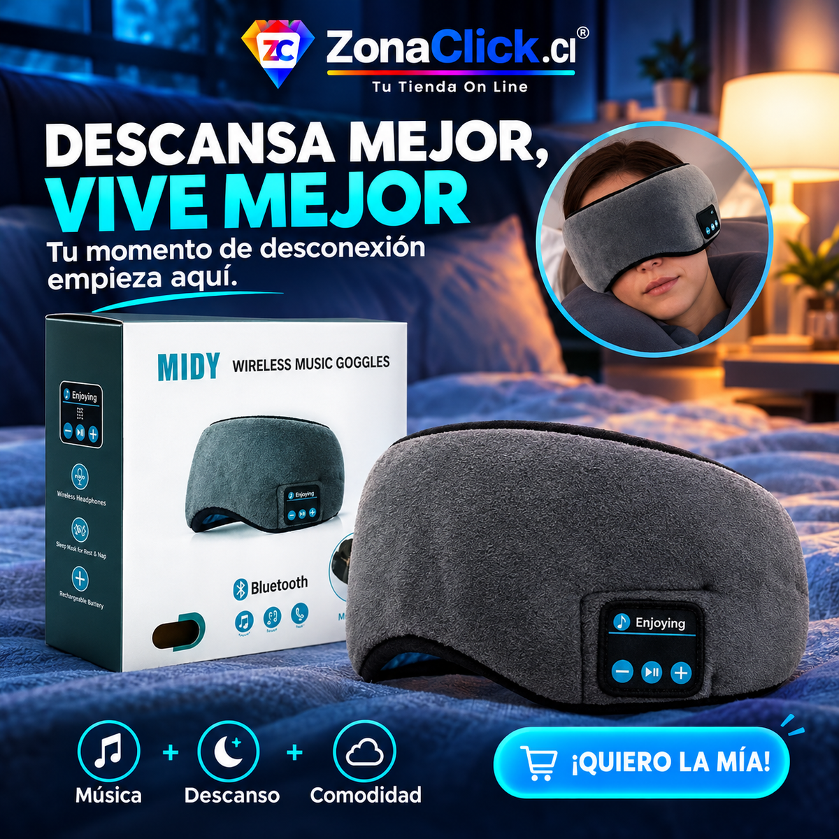 DreamSound™ Antifaz Para Dormir con Audio Bluetooth Recargable ENVÍO GRATIS🏠