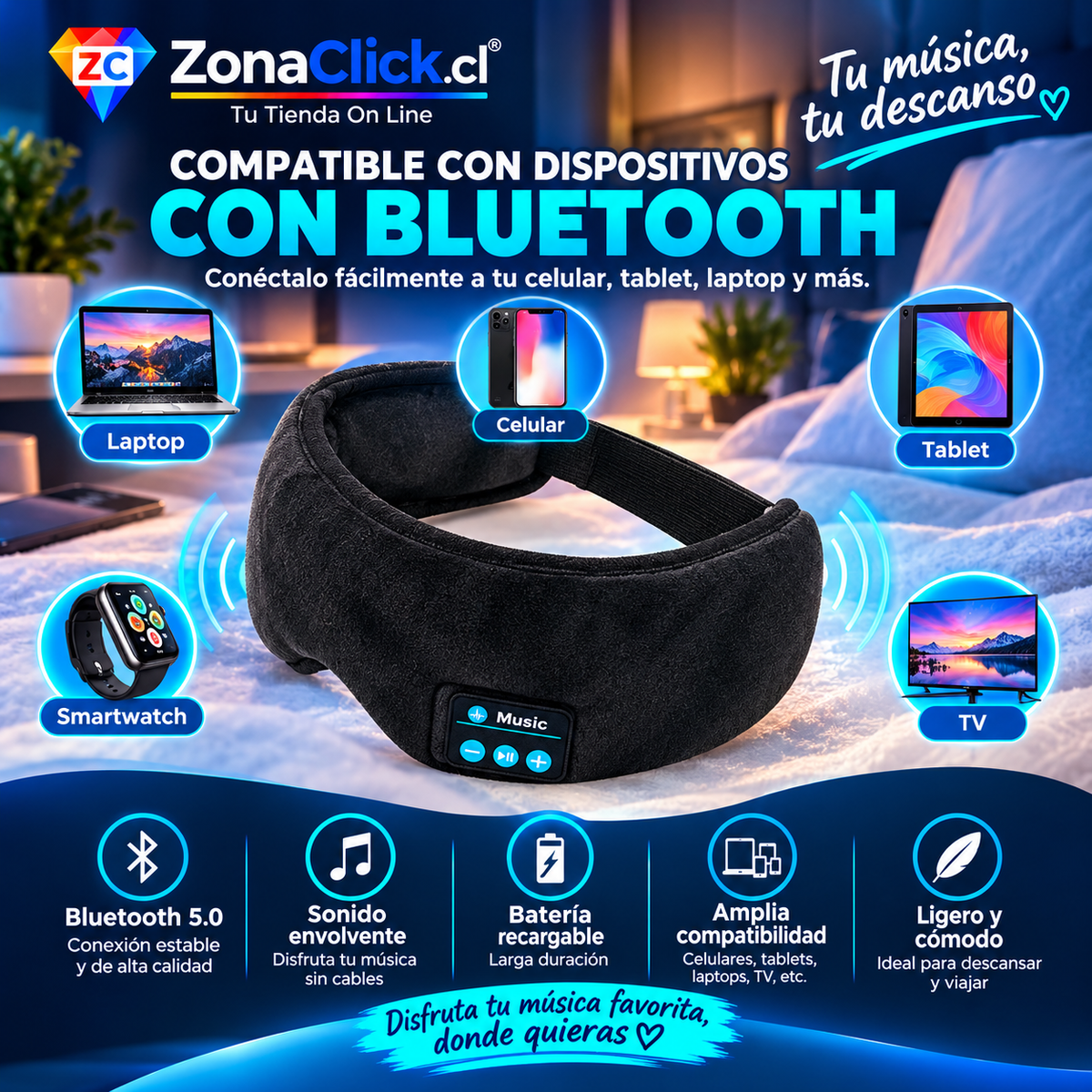 DreamSound™ Antifaz Para Dormir con Audio Bluetooth Recargable ENVÍO GRATIS🏠