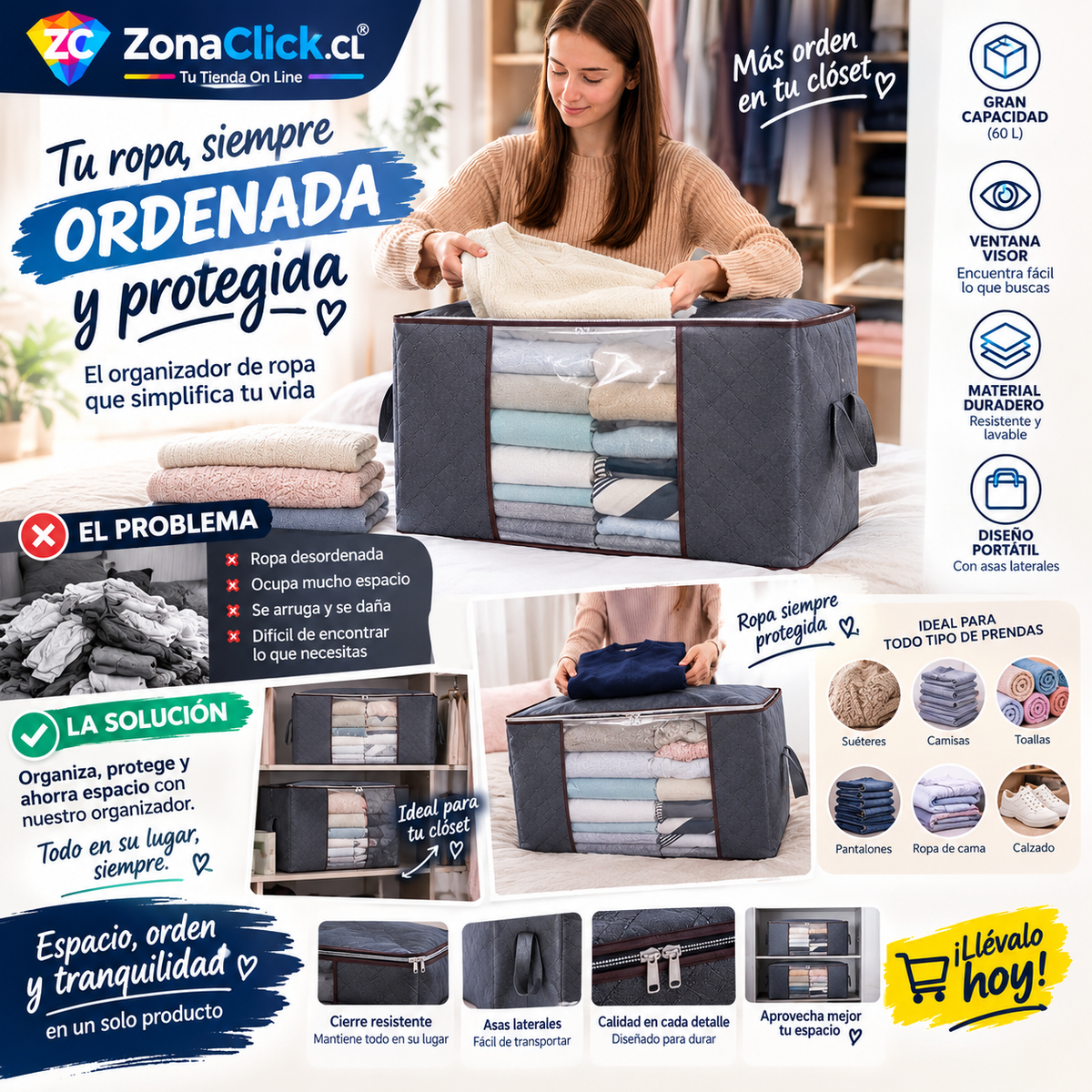 Pack 4 - Organizador y Almacenador Ropa 🚚ENVÍO GRATIS + PAGA AL RECIBIR🏠