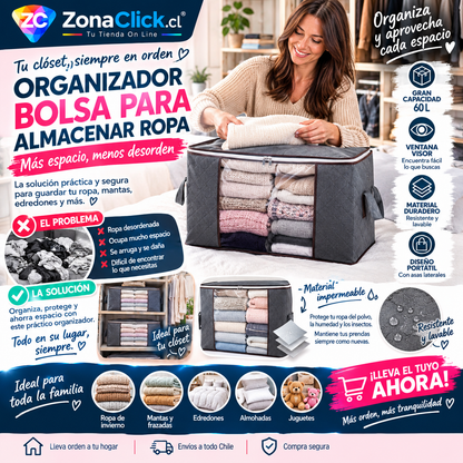 Pack 4 - Organizador y Almacenador Ropa 🚚ENVÍO GRATIS + PAGA AL RECIBIR🏠