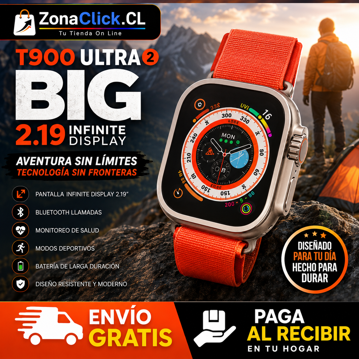 RELOJ SMARTWATCH T900 ULTRA BIG (HOMBRE) + ENVÍO GRATIS + PAGA AL RECIBIR