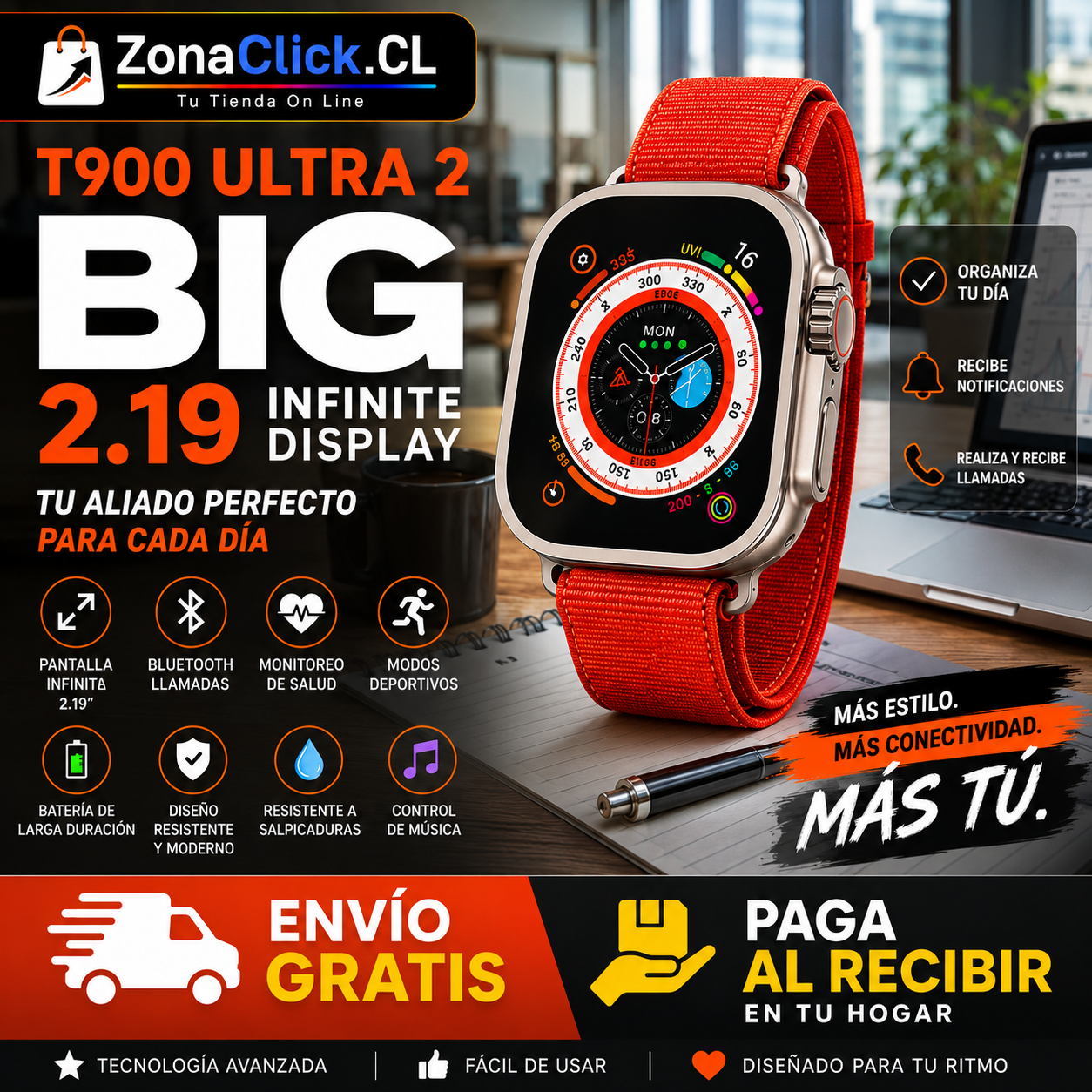 RELOJ SMARTWATCH T900 ULTRA BIG (HOMBRE) + ENVÍO GRATIS + PAGA AL RECIBIR