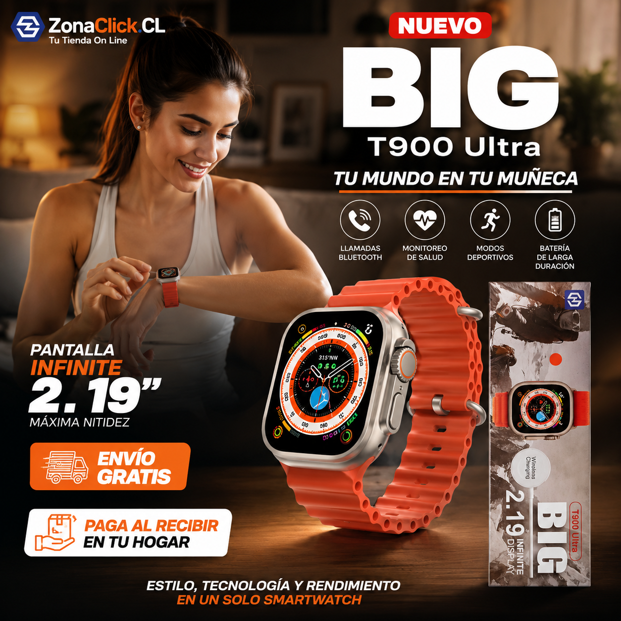 RELOJ SMARTWATCH T900 ULTRA BIG (MUJER) + ENVÍO GRATIS + PAGA AL RECIBIR