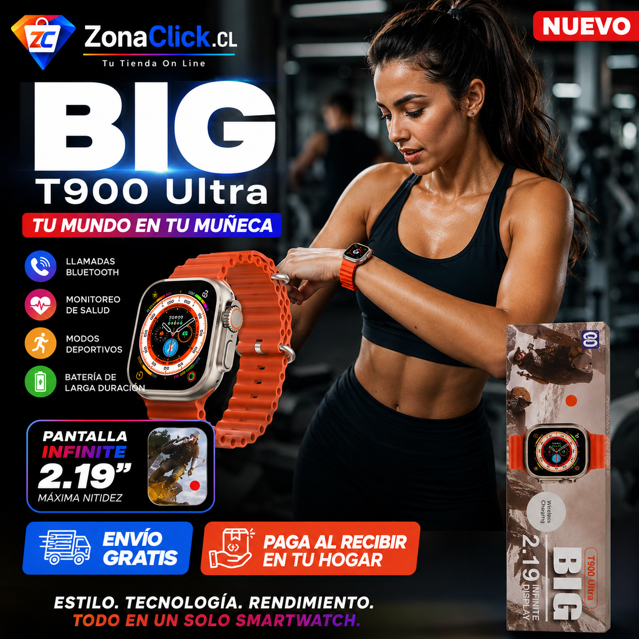 RELOJ SMARTWATCH T900 ULTRA BIG (MUJER) + ENVÍO GRATIS + PAGA AL RECIBIR