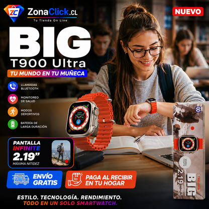 RELOJ SMARTWATCH T900 ULTRA BIG (MUJER) + ENVÍO GRATIS + PAGA AL RECIBIR