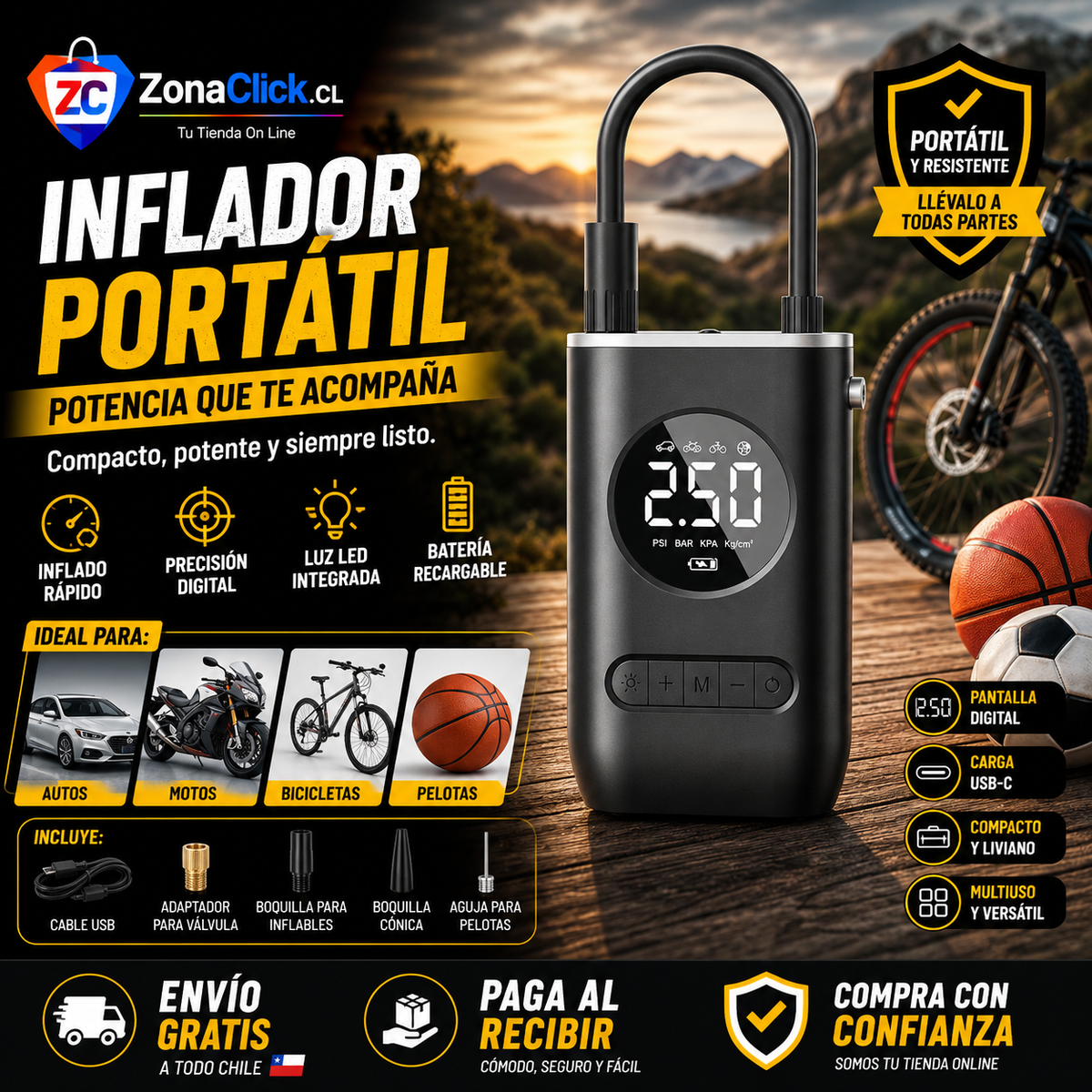 COMPRESOR DE AIRE PORTATIL 🚚ENVÍO GRATIS + PAGO AL RECIBIR🏠