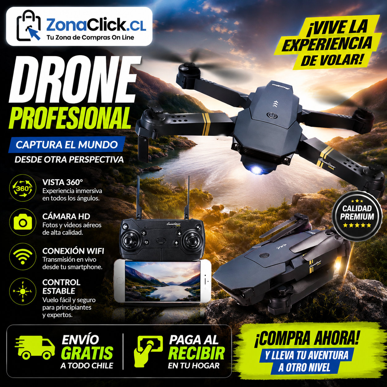 Dron Dual Camera ™ 4K Wi-Fi + 🚚ENVÍO GRATIS + PAGA AL RECIBIR 🏡