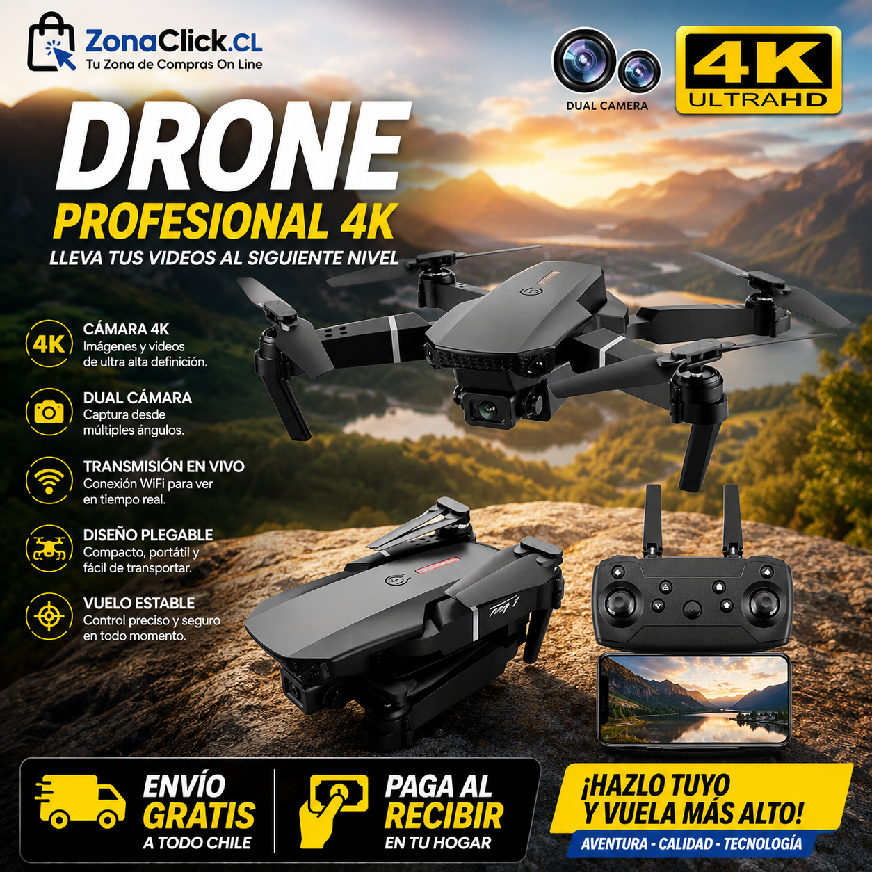 Dron Dual Camera ™ 4K Wi-Fi + 🚚ENVÍO GRATIS + PAGA AL RECIBIR 🏡