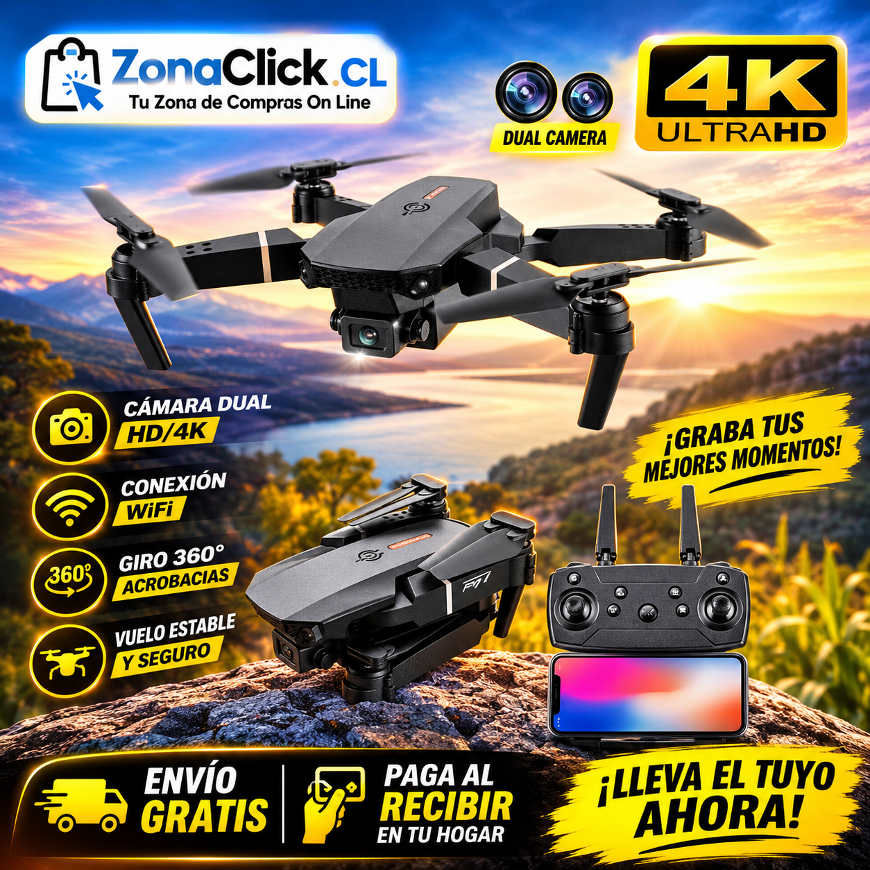 Dron Dual Camera ™ 4K Wi-Fi + 🚚ENVÍO GRATIS + PAGA AL RECIBIR 🏡