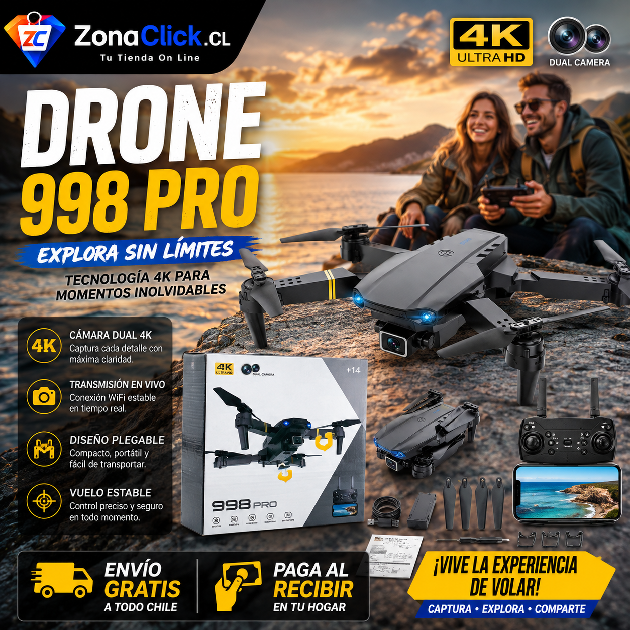 Dron Dual Camera ™ 4K Wi-Fi + 🚚ENVÍO GRATIS + PAGA AL RECIBIR 🏡