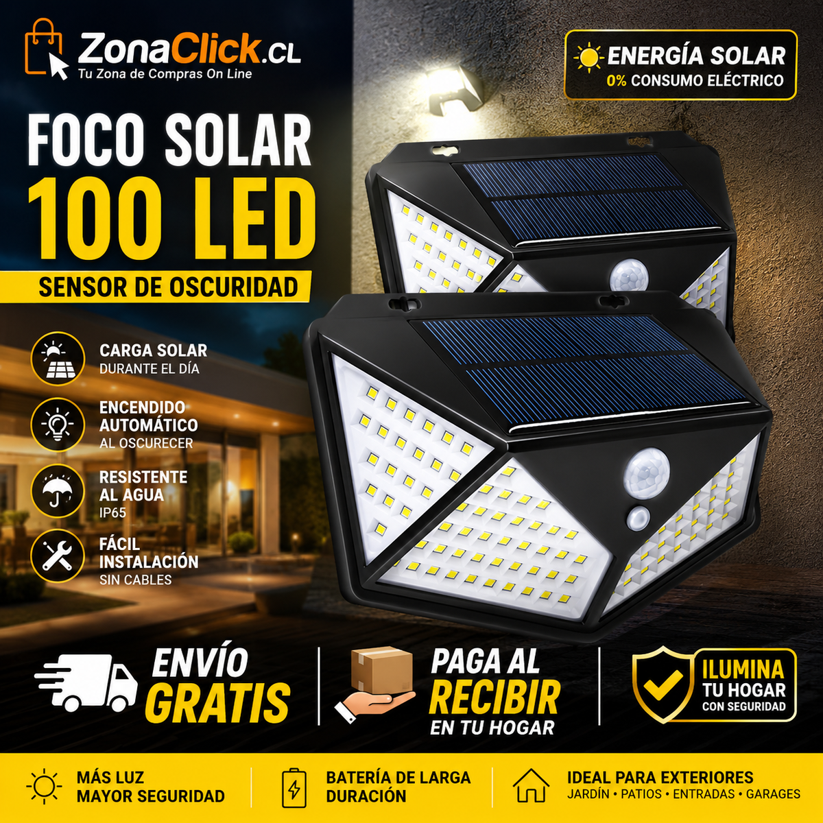 PACK 2 💡Focos Solares ☀️ Premium con Sensor + ENVÍO GRATIS + PAGA AL RECIBIR📦