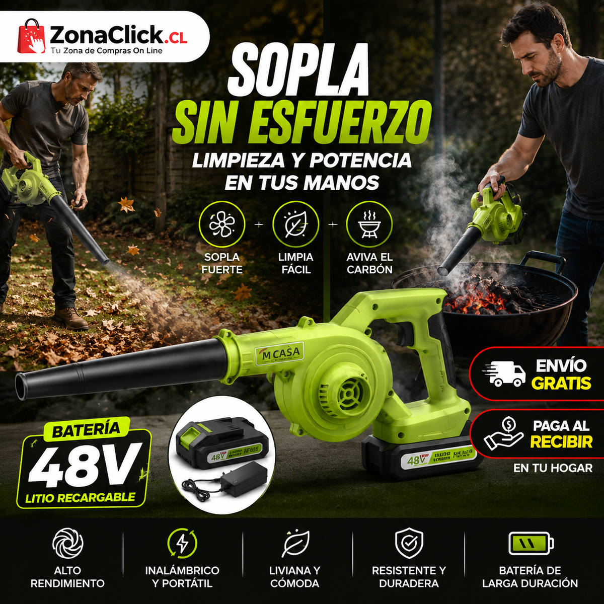 Soplador Aspiradora Inalámbrico Mcasa 48V + 🚚ENVÍO GRATIS + PAGA AL RECIBIR🏠