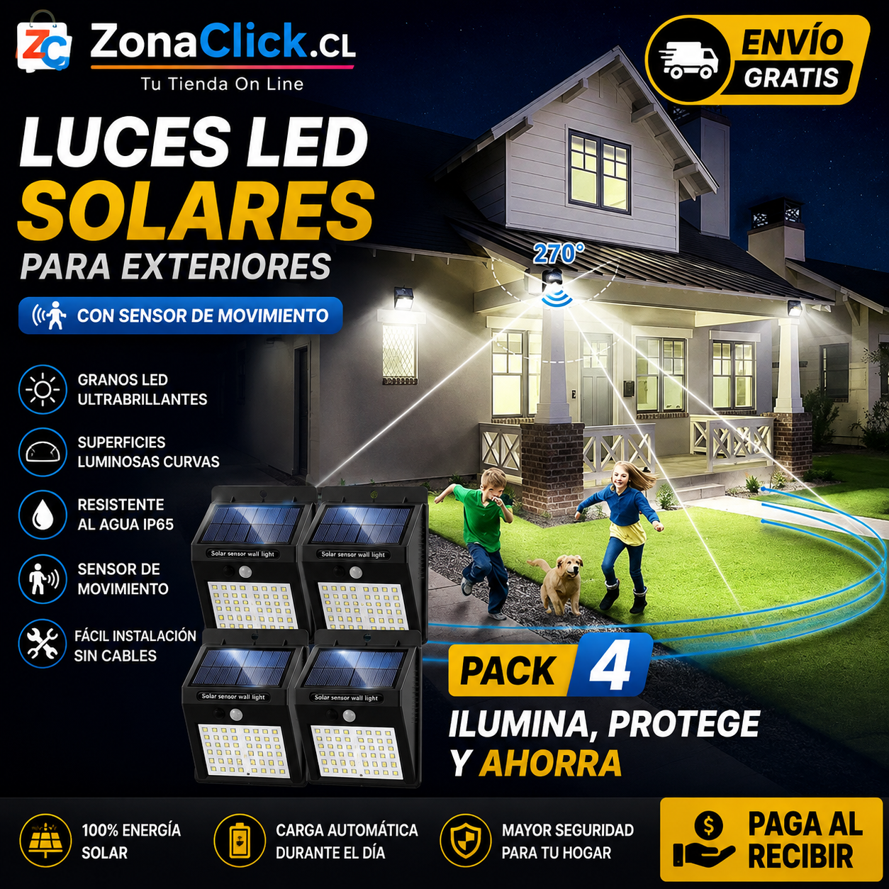 Pack 4 - Luces LED Solares para Exteriores + ENVÍO GRATIS + PAGA AL RECIBIR🏡