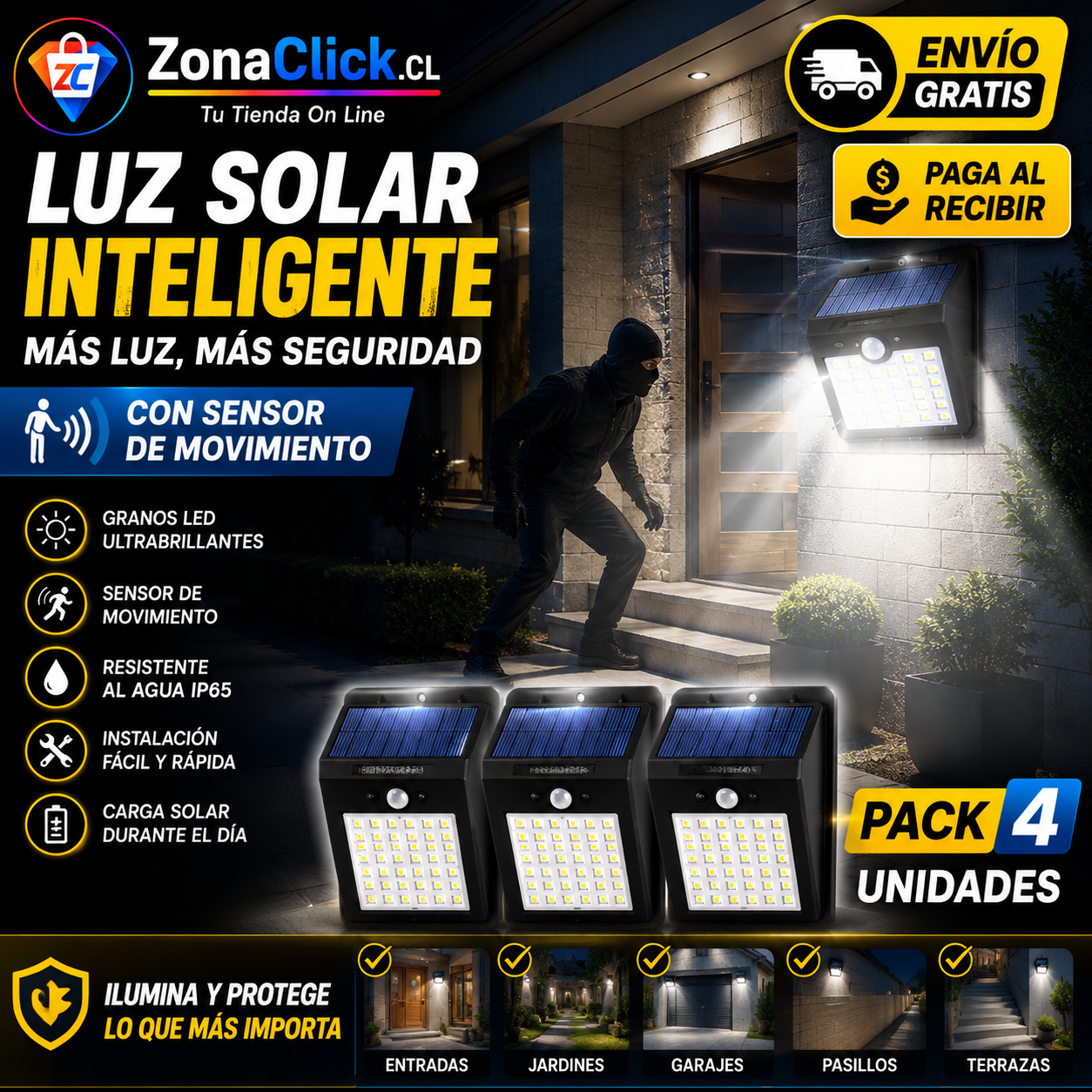 Pack 4 - Luces LED Solares para Exteriores + ENVÍO GRATIS + PAGA AL RECIBIR🏡