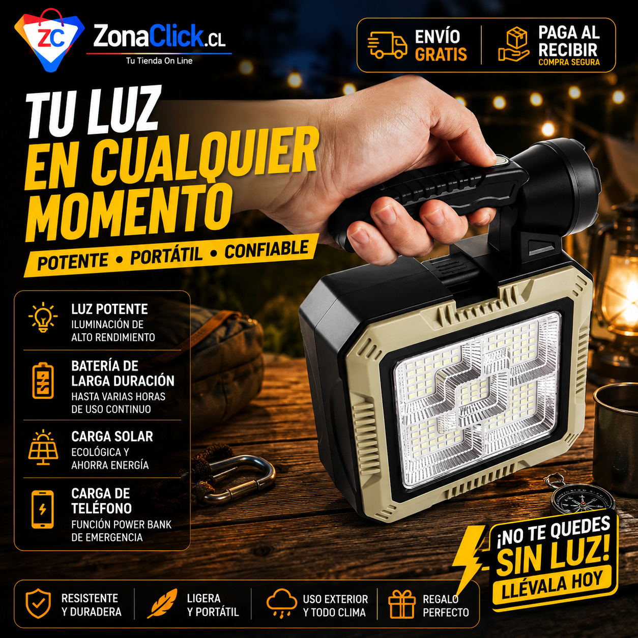 Linterna Carga Solar Kit Herramientas ENVÍO GRATIS + PAGA AL RECIBIR