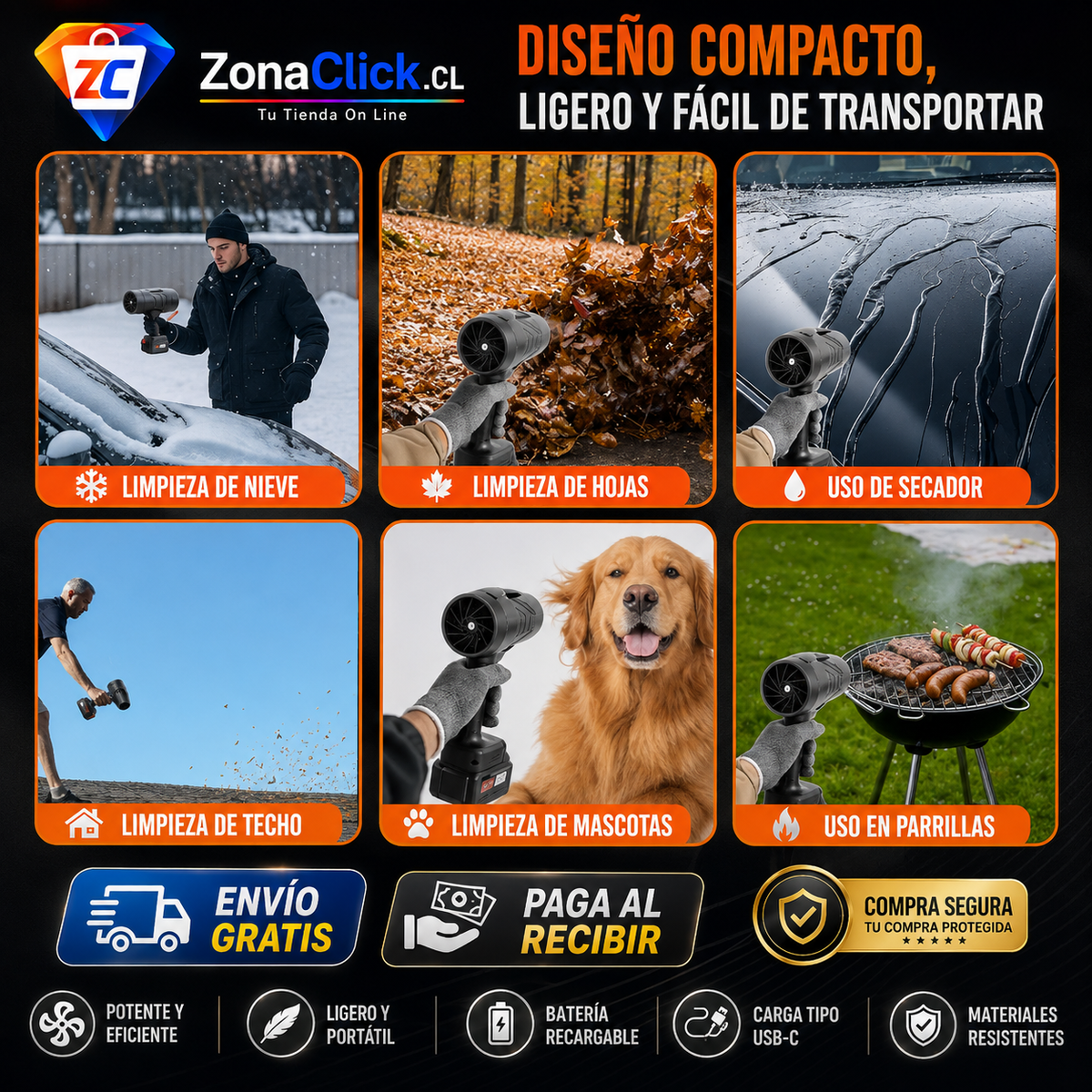 Soplador De Carbón y Polvo Profesional Negro ENVÍO GRATIS + PAGA AL RECIBIR