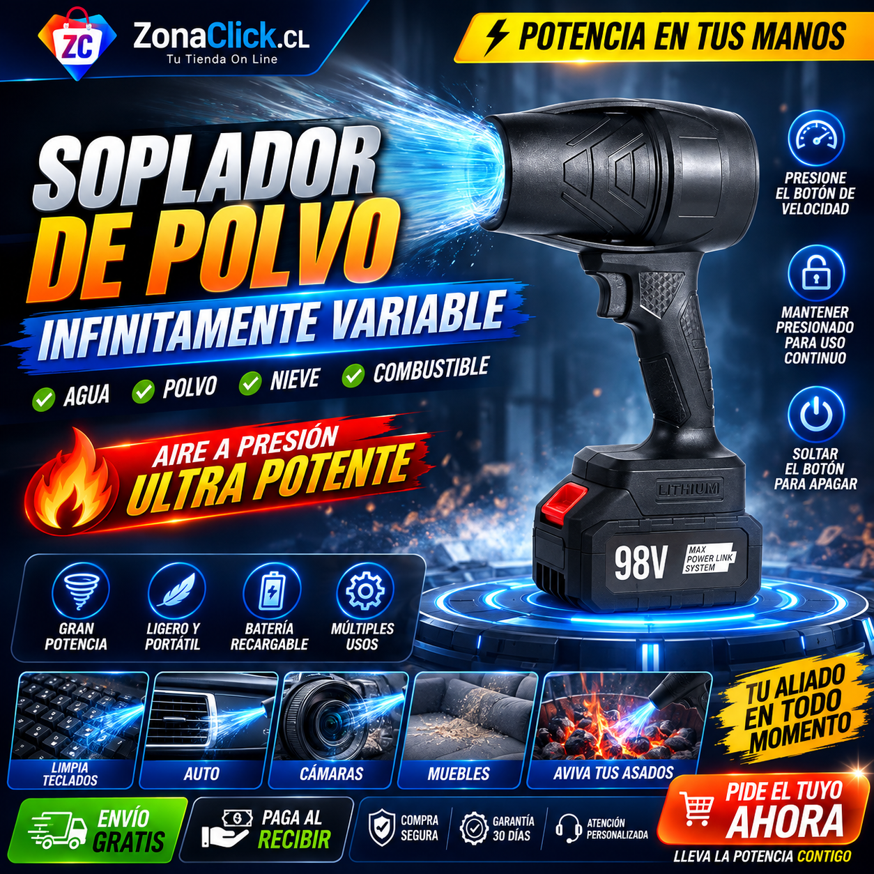 Soplador De Carbón y Polvo Profesional Negro ENVÍO GRATIS + PAGA AL RECIBIR