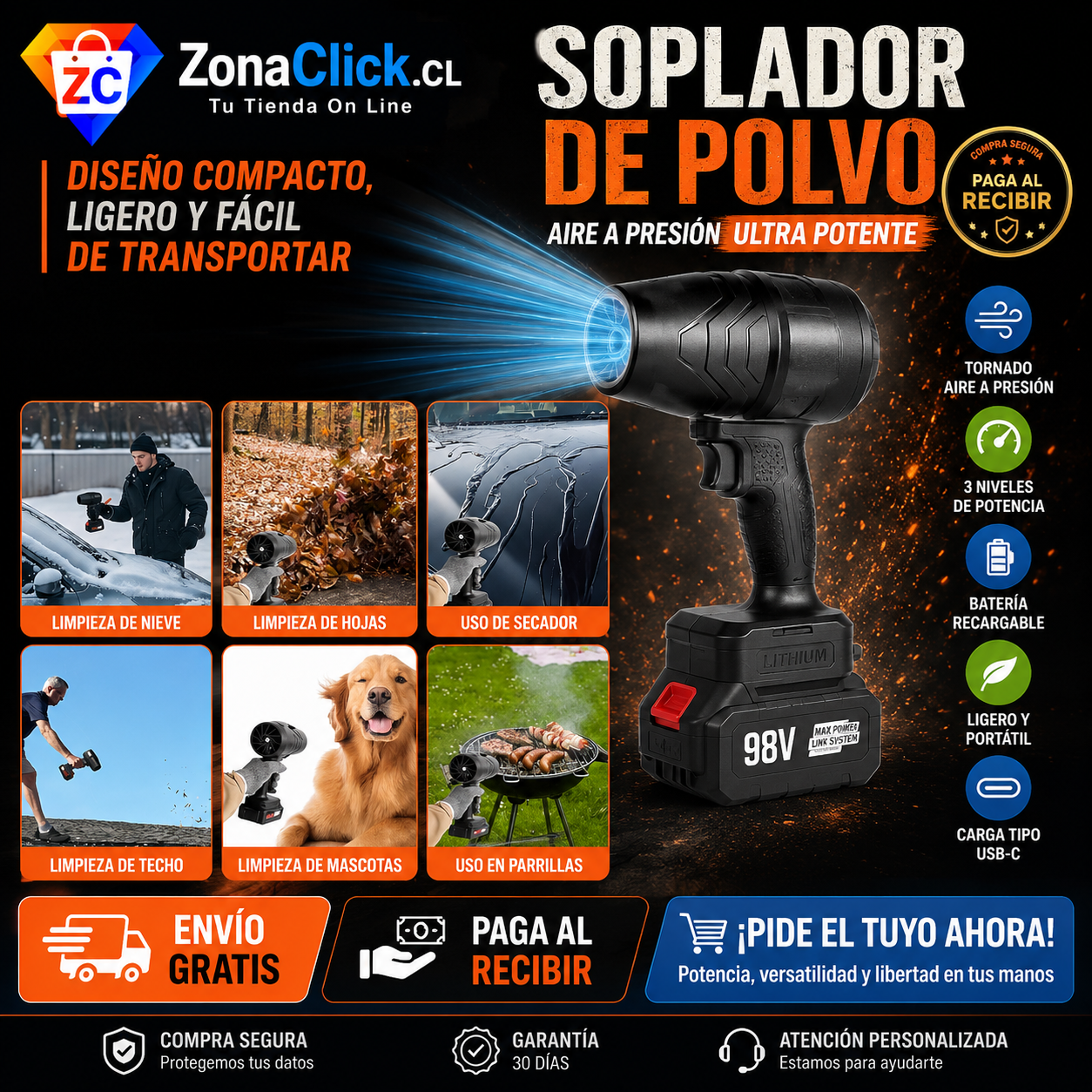 Soplador De Carbón y Polvo Profesional Negro ENVÍO GRATIS + PAGA AL RECIBIR