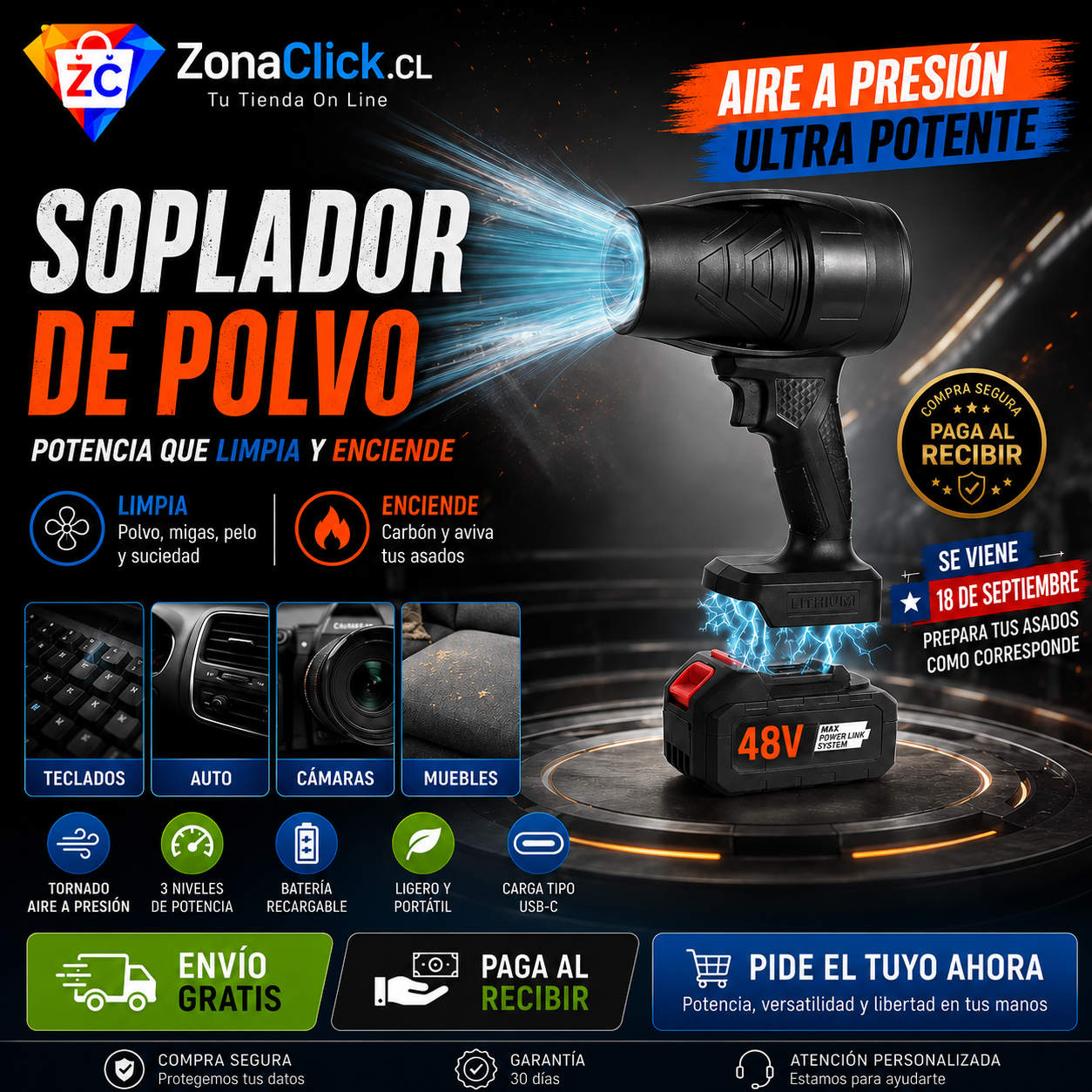 Soplador De Carbón y Polvo Profesional Negro ENVÍO GRATIS + PAGA AL RECIBIR