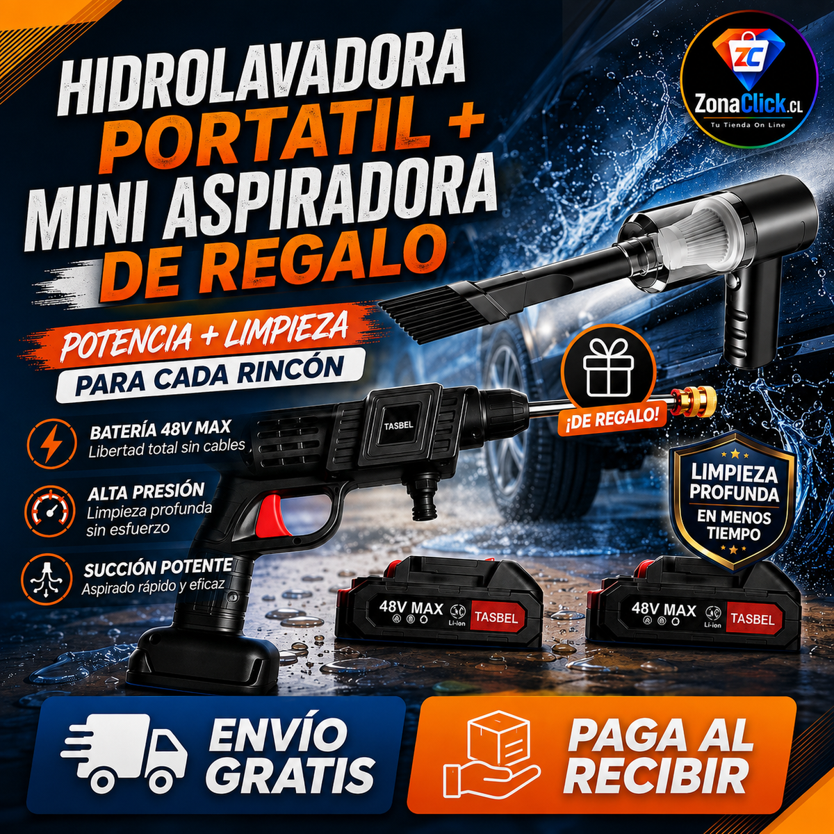 Kit de Limpieza 2 en 1: Hidrolavadora + Aspiradora Portátil de Regalo + 🚗ENVÍO GRATIS + PAGA AL RECIBIR🏠