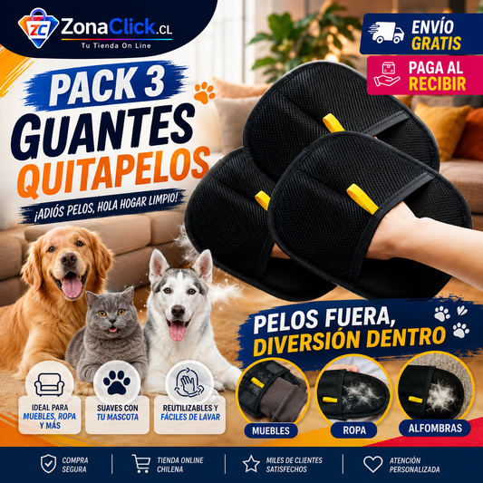 🐾 Pack 3 Guantes Removedor de Pelo Mascotas🐾ENVÍO GRATIS + PAGA AL RECIBIR🏠
