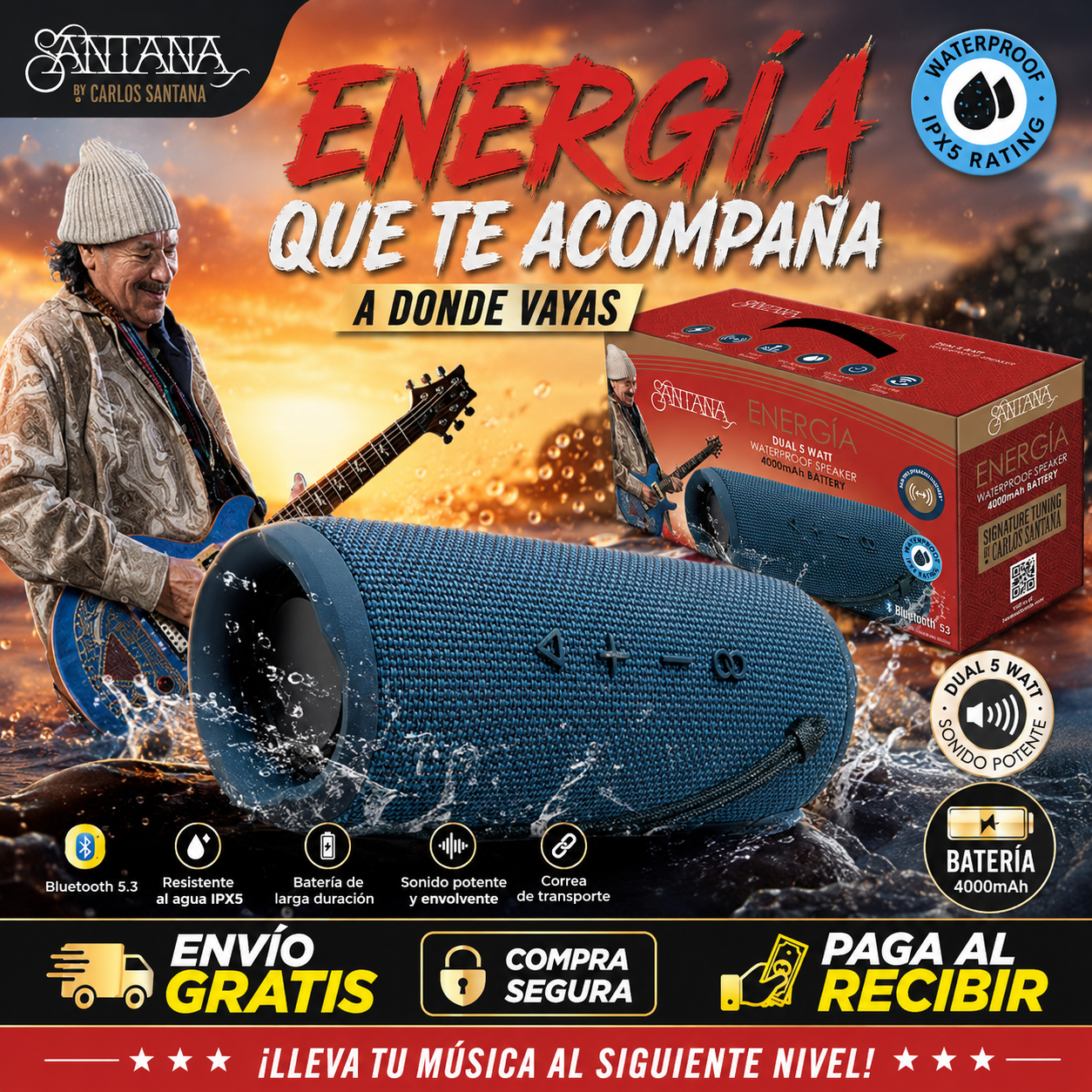 Santana Energía Parlante Bluetooth 5.3 🚚ENVÍO GRATIS + PAGA AL RECIBIR🏡