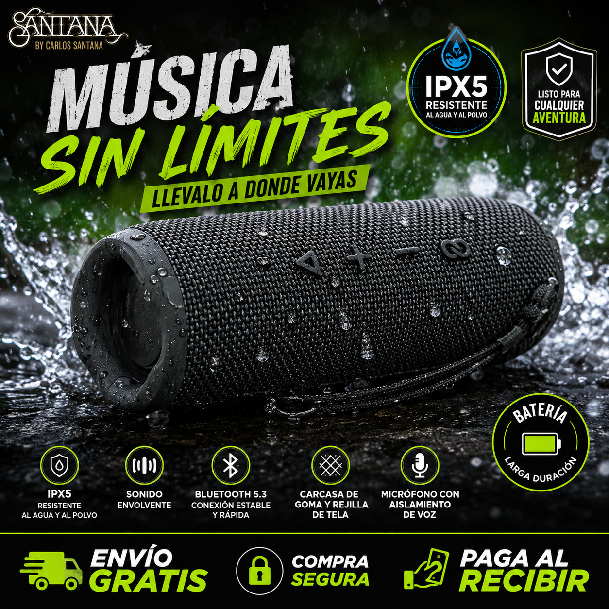 Santana Energía Parlante Bluetooth 5.3 🚚ENVÍO GRATIS + PAGA AL RECIBIR🏡