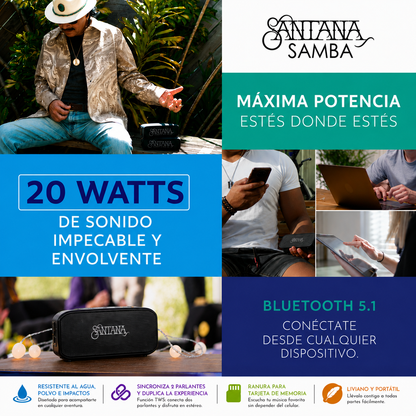 🎶Santana Samba: 🔊 Parlante Bluetooth 5.1 🎶+ ENVÍO GRATIS + PAGA AL RECIBIR 🏠