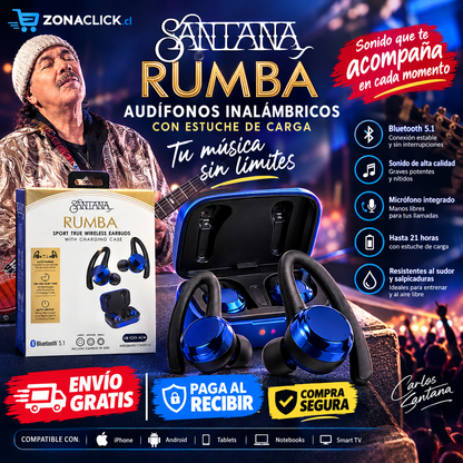 🎶Santana Rumba Auriculares Bluetooth 5.1 🚚ENVÍO GRATIS + PAGO AL RECIBIR🏠