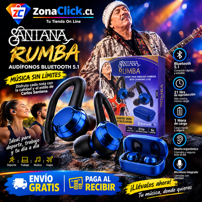 🎶Santana Rumba Auriculares Bluetooth 5.1 🚚ENVÍO GRATIS + PAGO AL RECIBIR🏠