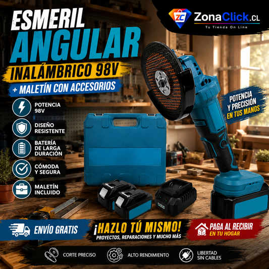 Esmeril Angular Inalámbrico 98V + Maletín con Accesorios - ENVÍO GRATIS + PAGA AL RECIBIR