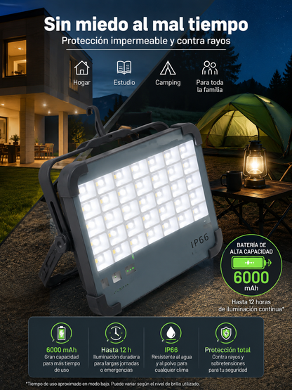 Foco Led 100w Emergencia Recargable USB y Solar + 🔥POWER BANK 6000 mAh🔥+ ENVÍO GRATIS 🏠