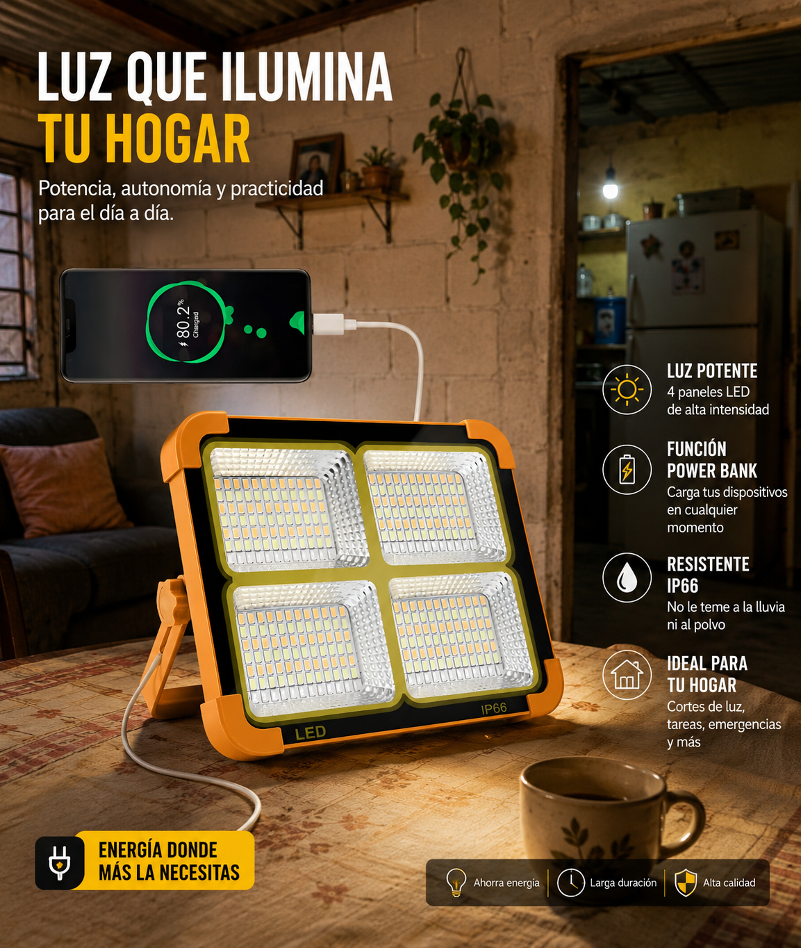 Foco de Emergencia LED Solar Recargable + ENVÍO GRATIS + PAGA AL RECIBIR