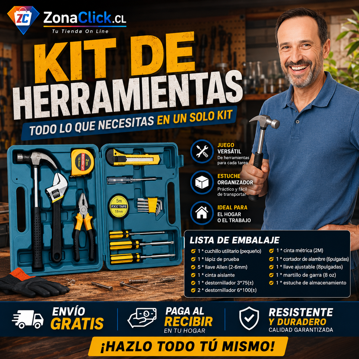 🛠️ Set Caja Herramientas Manuales 🧰 + ENVIO GRATIS + PAGA AL RECIBIR 🏠